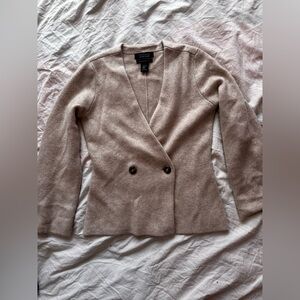 Tahari 100% Cashmere Beige Double Breasted Sweater Blazer Soft Luxury Knit